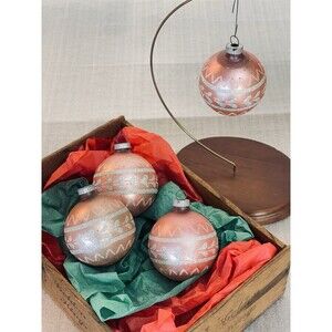 Vintage Shiny Brite Pink Glitter Stenciled Ornaments Lot 4 Mercury Glass USA